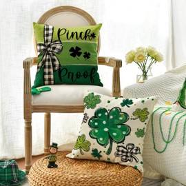 Alluckia Happy St. Patrick's Day Pillow Covers 18 x 18 Inch 4PCS Green Shamrock Good Luck Leprechaun Hat Pinch Me Farmhouse Throw Pillowcases Home Sofa Couch Cushion Decoration (Lucky, 18 x 18 Inch)