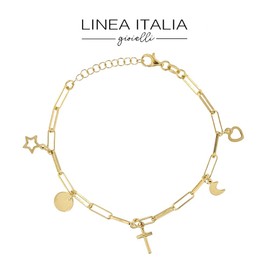 Linea Italia Gioielli - Bracelet made of gold-plated 925 silver with chain and heart, star, cross, moon and medal pendants. Jewellery "Made in Italy" certified