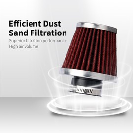 Evermotor 48mm 49mm 50mm Air Cleaner for Motorcycle, Universal Double Layer Steel Air Filter for Motorcycle Scooter ATV Moped Red