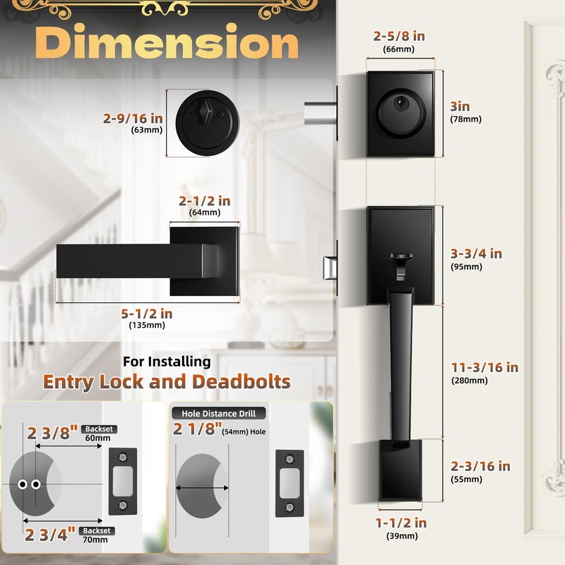 Azdele Front Door Handle and Deadbolt Set, Front Door Lock