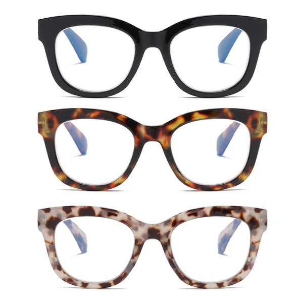 ZXYOO 3 Pack Oversized Blue Light Blocking Reading Glasses for