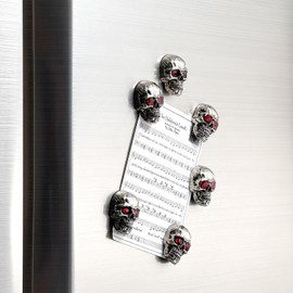 SkullCraft Stylish Skull Refrigerator Magnets - Gothic Metal Decor with Red Eyes - 6-Piece Set for Kitchen Home Office (6 Blackened Red-Eyed Skeletons)