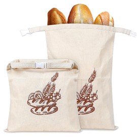 Pack of 2 44 x 32.5 cm Bread Bags with Beeswax Lining Reusable Bread Bags Bread Fruit Vegetable Bread Bag Storage with Freshness Washable Freezer Safe for Buns and Bulk Purchases