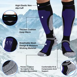 Muezna Merino Wool Ski Socks 2 Pairs for Mens Womens Knee High Thermal Snowboarding Socks for Cold Weather