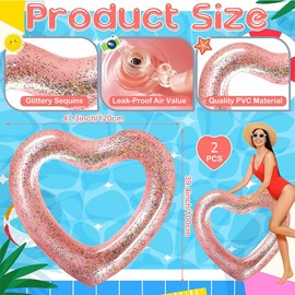Heart Shaped Swimming Ring, 120 cm Inflatable Swimming Rings, Air Mattress, Swimming Hoops, Adult Swimming Hoops, for Pool, Sand, Beach, Party, Pack of 2