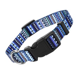 Cobee Nylon Dog Collar, Adjustable Puppy Collars with Patterns Bohemian Style Soft Comfortable Cat Collar Pet Collars for Small Medium Dogs(Blue M)