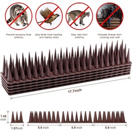 Defender Spikes for Bird, Cat, Pigeon and Small Animals 12pack- Protect Your Sofa, Garden, Outdoor Walls, Plastic Security Fence Spikes- Brown