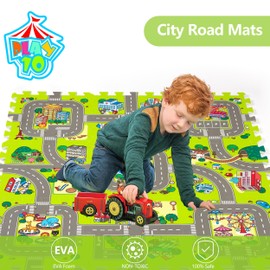 PLAY 10 Baby Play Mats for Floor, Foam Play Mat, City Road Track Puzzle Mat 9 Pieces