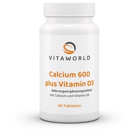 Vita World Calcium 600 mg + Vitamin D, 60 Tablets, Vegetarian, Made in Germany