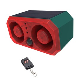 Kavolet Solar Motion Sensor Alarm for Outdoor Use with Remote Control, 130 dB, Double Speaker, Recording 13 Sounds and Adjustable Volume, Alarm Light for Farm, Solar Flash Light