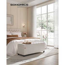 SONGMICS Velvet Storage Ottoman Bench, Foot Rest with Legs, 15.7 x 43 x 15.7 Inches, End of Bed Bench, Storage Chest, Load up to 660 lb, for Living Room, Bedroom, Entryway, Cream White ULSF089W01