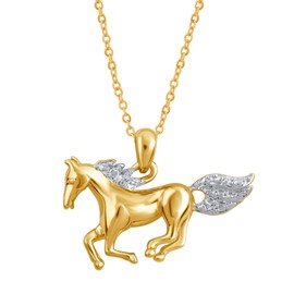 Beyond Brilliance Stylish Yellow Gold Plated Prong Set Running Horse Necklace Pendant Chain Animal Lovers Casual Jewelry for Women Gift Box Included