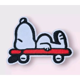 Unbranded SNOOPY RELAXING ON RED SKATEBOARD PEANUTS CARTOON CUTE FUNNY IRON ON PATCH