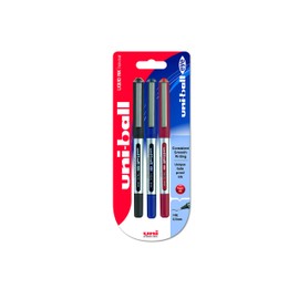 uni-ball 153486289 UB-150 Eye Micro Rollerball Pens, Black/Blue/Red Uni Super Ink.5mm Nib, Package of 3