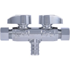 Cash Acme UCDS123838 1/2 Inch PEX Crimp x 3/8 Inch OD Compression Dual Shual-Off Stop Valve