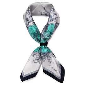 Jill Stuart 50109009 Scarf, Old Flower, Silk Square Petite Scarf, Women's Scarf, Sun Protection, Navy (D)