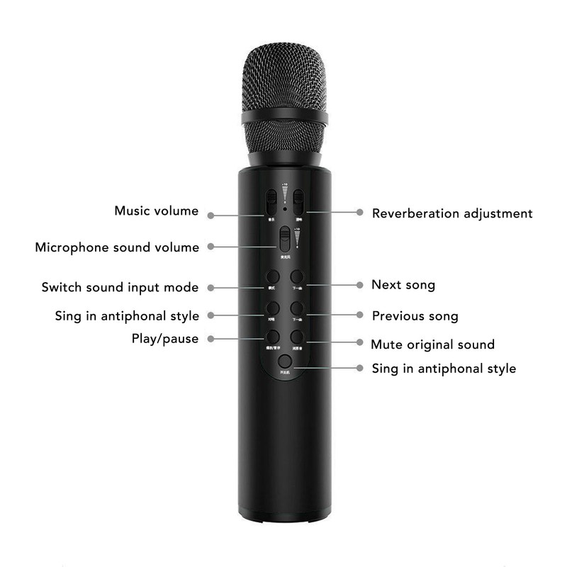 Bluetooth Karaoke Mic Dual 5W Speakers Clear Sound 2000mAh Battery