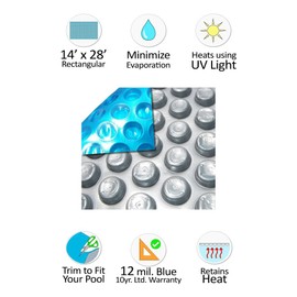 Midwest Canvas 14-Foot-by-28-Foot Rectangle Space Age Solar Cover | 12 Mil with 6-Pack of Grommets Bundle | Heating Blanket for In-Ground and Above-Ground Oval Swimming Pools