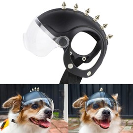 Namsan Motorcycle Dog Helmet for Small to Medium Dogs, with Clear Lens Visor, Doggie Hat Outdoor Bike Driving Travel, Easy Wear Doggy Spikes Helmets with Ear Holes, Adjustable
