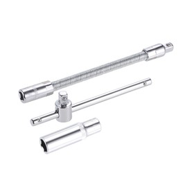 sourcing map Socket Accessory Set of 3 Pcs, 10mm 6-Point Deep Socket 4.5" Sliding Wrench Breaker Bar 6" Flexible Extension Bar with 1/4" Drive