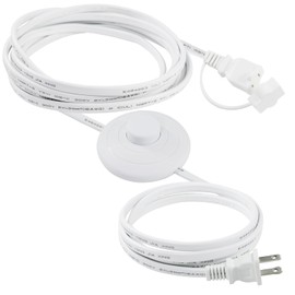 9FT 2 Prong Power Cord with Foot Switch - Replacement White Flat Polarized Short US AC Power Extension Cord with Cover, 13A/125V 16AWF 2-Prong Male to Female Outlet Saver Power Cord for Desktop Lamp