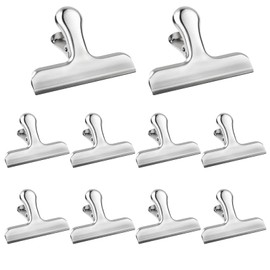 Pack of 10 Sealing Clips Made of Stainless Steel, Large 78 mm Metal Clips, Metal Clips Sealing Clips, Metal Hinge Clips for Bags, Food Packaging, Photo (Silver)