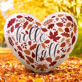 Halloscume 5ft Fall Inflatable Outdoor Decoration Blow up Autumn Heart Shaped Maple Leaf Built in LED Lights for Thanksgiving Day Yard Lawn Supplies