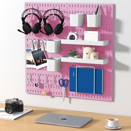VEOFEMLEA Pegboard Combination Kit, 4 Peg Boards Pink Pegboard for Walls, Office Wall Organizer, Gaming Room Wall, Nursery Storage, 22"x22"