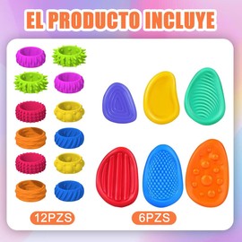 NIAWEA Kit 18pzs Juguetes Sensoriales para Adulto y Niños,Incluir 6 Piedras Sensoriales+12 Anillo Antiestrés,Fidget Toys,Tamaño Adecuado,Flexible,Silicona,para Clases,Casa,Regalos Cumpleaños
