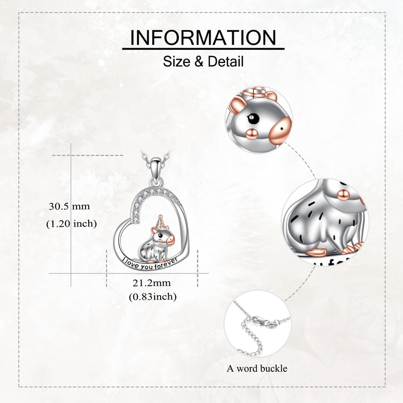 JERWLI Capybara Birthday Gifts 925 Sterling Silver Capybara Neckalce Jewelry