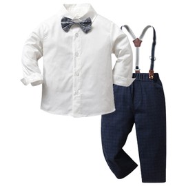 SEAUR Baby Boy Gentleman Outfit Long Sleeve Baby Clothes Set Infant Boys Tuxedo Suit Formal Suit Suspender Outfit Pants Set for Wedding 18-24 Months