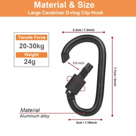 MABUSIYI 4PCS Carabiner Clip, 8cm/3inch Carabiner Aluminum Alloy Locking Carabiner Clip Hook for Camping Hiking Backpack (Black)