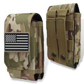 Molle Phone Pouch, Dual-Compartment Tactical Phone Pouch with Us Flag Patch, Universal Dual Molle Cell Phone Holder Utility EDC Pouch for Backpacks, Duty Belt & Vest(Fits 4-6.9" Phones)