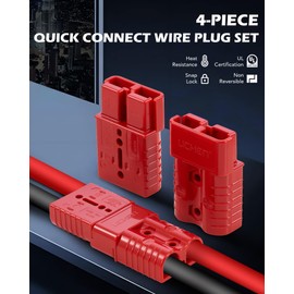 Orion Motor Tech Wire Connector 4 Pack, 175A Wire Harness Plug Kit for 2 to 4 Gauge Cables, 12V to 36V Battery Quick Connect Disconnect Set for Car Bike ATV Winches Lifts Motors More, Set of 4, Red