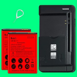 For Alcatel Long Lasting 2x 2200mAh Battery Charger & Pin f Alcatel OneTouch Fierce 2 7040N