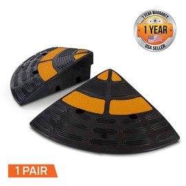 Vehicle Curb Ramp End Caps - 2PC Heavy Duty Rubber Threshold Driveway End Caps for Loading Dock, Garage, Sidewalk, Truck, Scooter, Bike, Motorcycle, Wheelchair Mobility - Pyle PCRBDR40