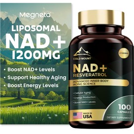 MEGNETA Liposomal NAD+ Supplement 1200mg with Trans Resveratrol - Boost NAD+ Levels, Energy & Anti-Aging Support - Vegan, 100 Capsules