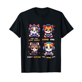 Gamer Cat Funny Gaming Video Games Pew Boys Girls Kids Teens T-Shirt