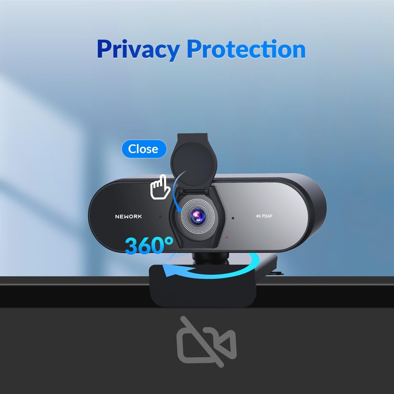 NEWORK 4k Webcam, UHD Webcam 1080P@60FPS, PDAF+CDAF Autofocus, Privacy Cover