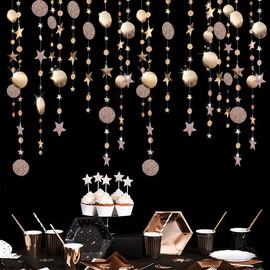 52ft Champagne Circle Dot Star Garland HADEEONG 4pcs Party Garlands Paper Streamer Reflective Banner Glitter Champagne Dot Star Hanging Party Birthday Decorations