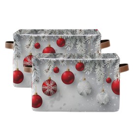 senya Christmas Storage Basket, Christmas Snowflakes Balls Pattern Foldable Fabric Collapsible Storage Bins Organizer Bag for Storage Clothes
