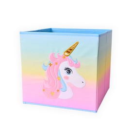 TE-Trend Unicorn Motif Shelf Storage Box Children's Room Folding Box Storage Basket Embroidered as Toy Box for Girls Room Multi-Coloured