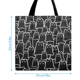 GLADFRESIT Cat Canvas Tote Bag Reusable Cute Large Tote Bag with Zip Cotton Cloth Fabric Shopper Bag Washable Portable Foldable Cat Lovers Gift