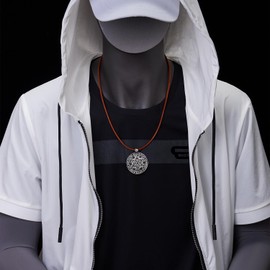 COOLSTEELANDBEYOND Star of David Circle Medal Pendant Necklace, Viking Nordic Runes with Brown Leather Cord, Metal, No Gemstone