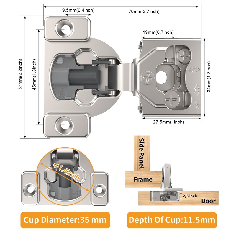 Chibery 20 Pack 3/4" 4D Concealed Hinges for Face Frame