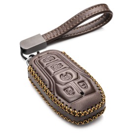 Vitodeco Genuine Leather Smart Key Fob Case Cover Protector Compatible for Ford Fusion, Explorer, Escape, Edge, F-150, Mustang 2015-2017 and More Models (5-Button, Brown)
