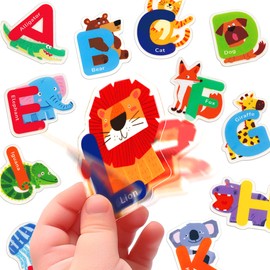 Letter Gel Decals Stickers, Thick Removable Reusable Alphabet Animal Window Door Stickers for Home Classroom Nursery Kids Toddlers Animal Party Supplies Decorations (Alphabet Cartoon Animals)