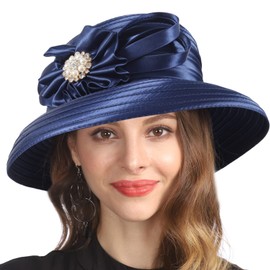 Derby Hat for Women Church Tea Party Kentucky Wedding Cloche Bowler Bucket Hats(Rhinestone-Navy)