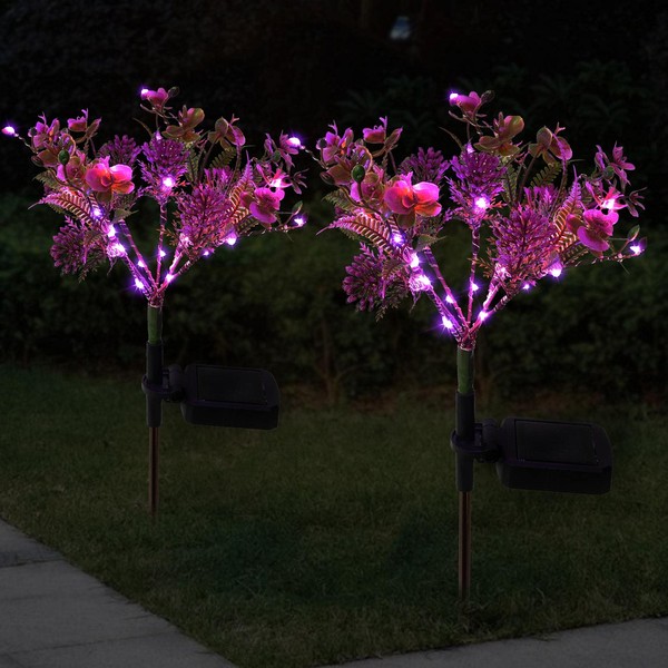 Doingart Solar Phalaenopsis Garden Lights Outdoor Decorative, Outdoor Solar Flower Lights for Patio, Garden, Yard, Lawn, Pathway (2pcs )