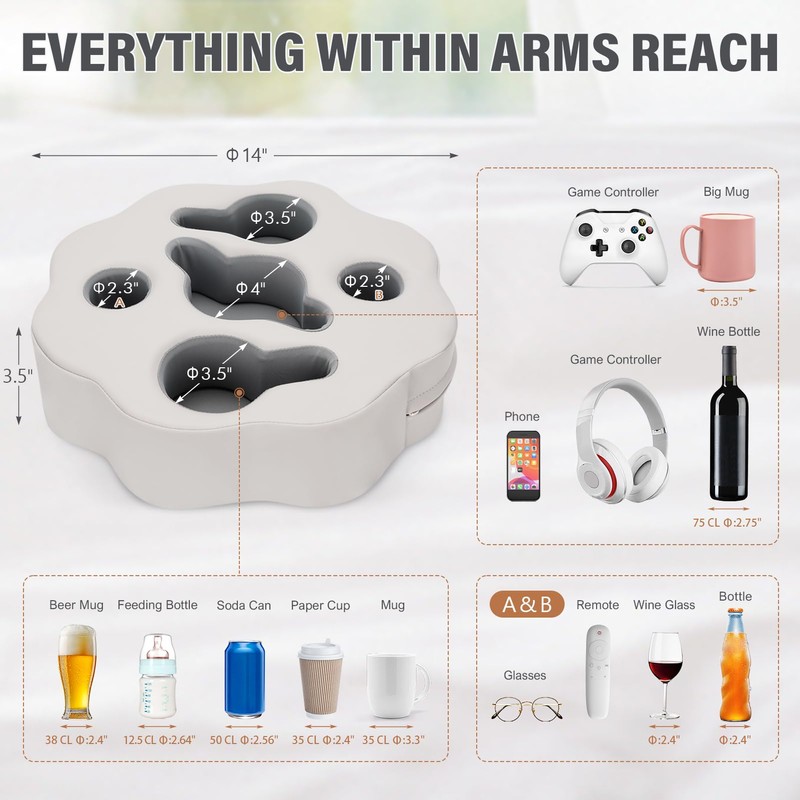 IGOHEALS Couch Cup Holder Pillow - Couch Drink Holder Sofa